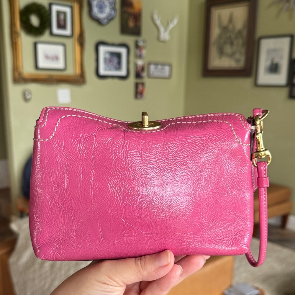Coach Pink Patent Leather Turnlock Clutch